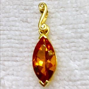 Mandarin Garnet & Diamond Solid 14K Pendant